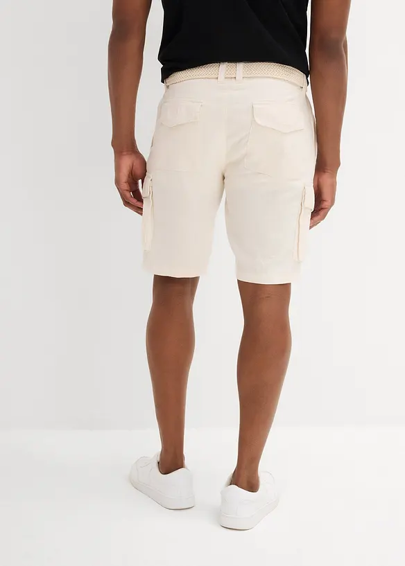 Cargobermudas med linneandel och skärp, Regular Fit, bonprix