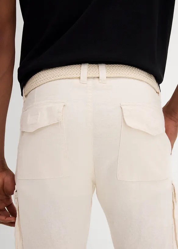 Cargobermudas med linneandel och skärp, Regular Fit, bonprix