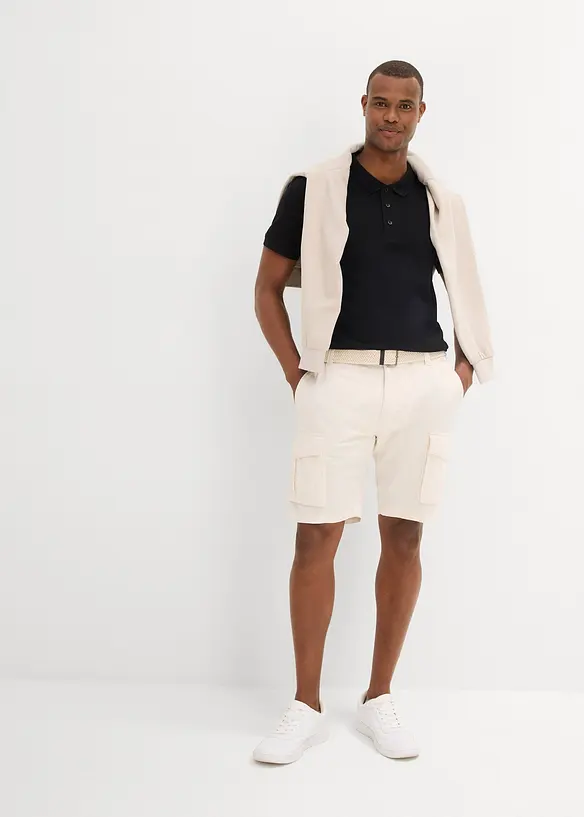 Cargobermudas med linneandel och skärp, Regular Fit, bonprix
