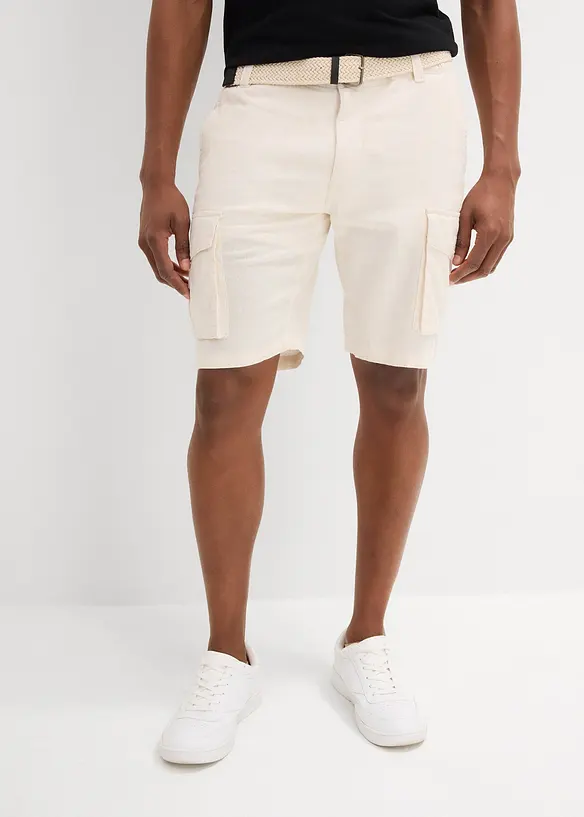 Cargobermudas med linneandel och skärp, Regular Fit, bonprix