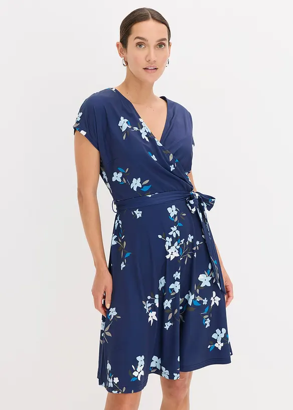 Jerseyklänning med omlottlook, bonprix