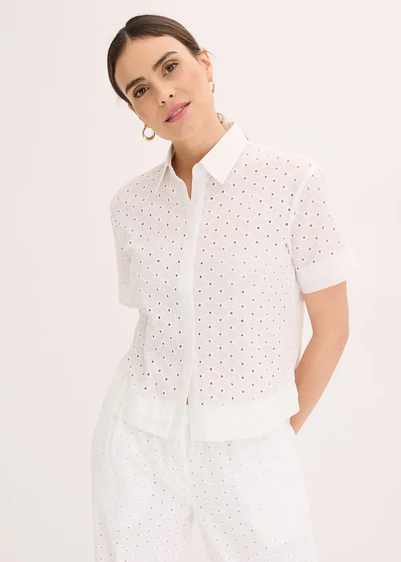 Blus med hålbroderi, bonprix
