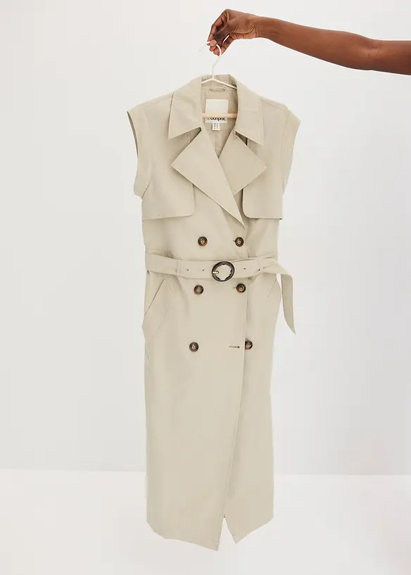 Trenchcoat med avtagbara ärmar och nederdel, bonprix