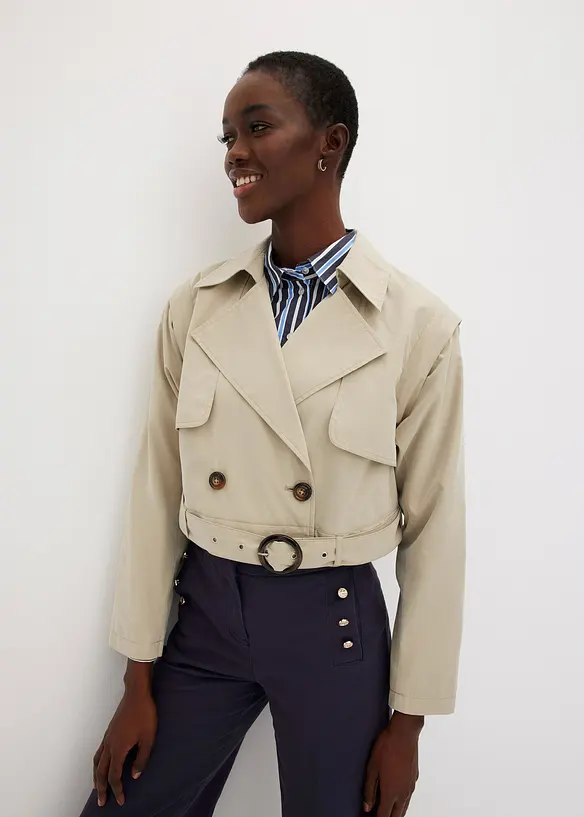 Trenchcoat med avtagbara ärmar och nederdel, bonprix