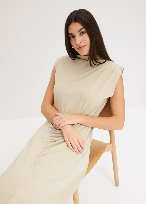 Midiklänning med drapering och asymmetrisk nederkant, bonprix