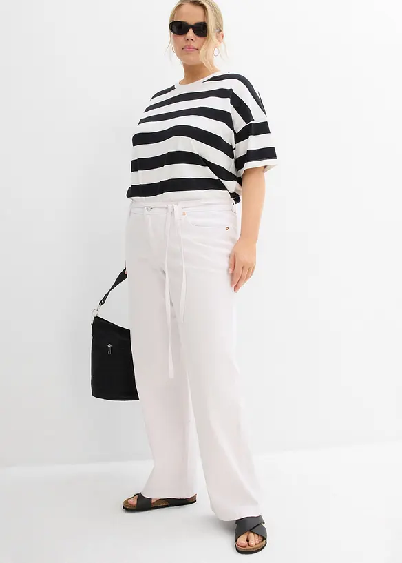 Wide Leg Jeans, Mid Waist, med knytskärp, bonprix