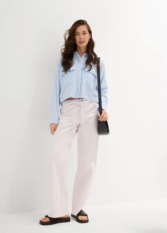 Wide Leg Jeans, Mid Waist, med knytskärp, bonprix