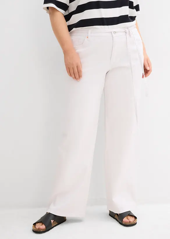 Wide Leg Jeans, Mid Waist, med knytskärp, bonprix