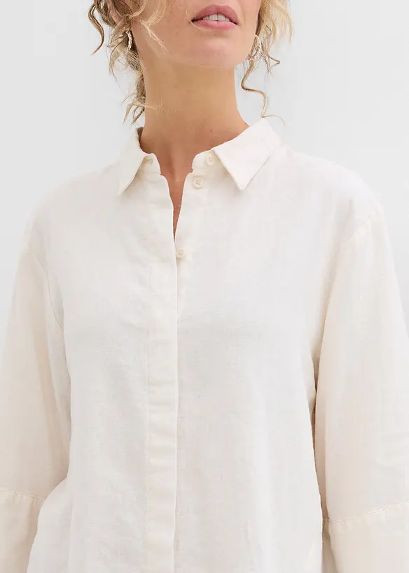 Skjortblus i svalkande linnemix, bonprix