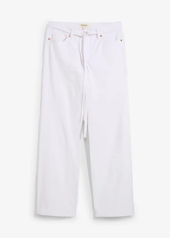 Wide Leg Jeans, Mid Waist, med knytskärp, bonprix