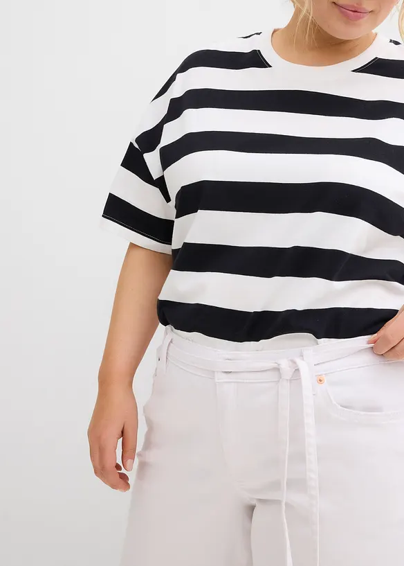Wide Leg Jeans, Mid Waist, med knytskärp, bonprix