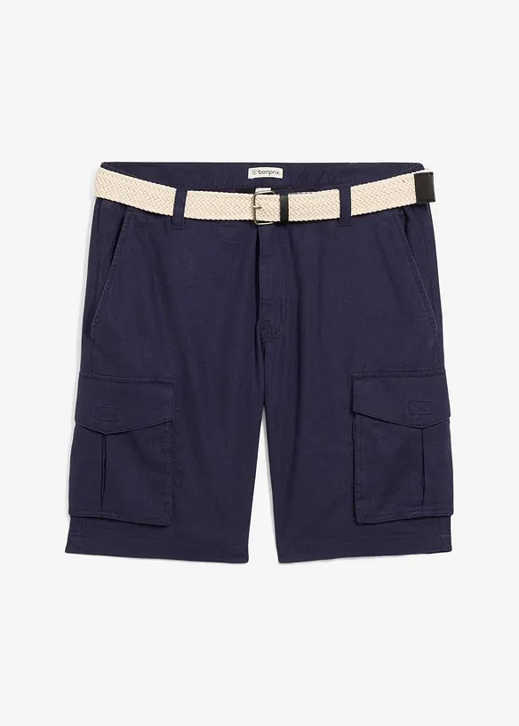 Cargobermudas med linneandel och skärp, Regular Fit, bonprix