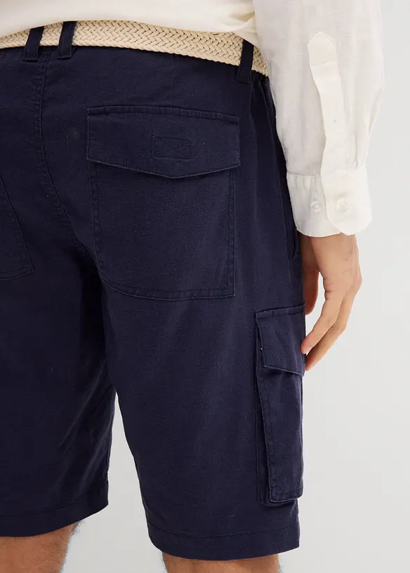 Cargobermudas med linneandel och skärp, Regular Fit, bonprix