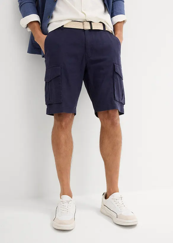 Cargobermudas med linneandel och skärp, Regular Fit, bonprix
