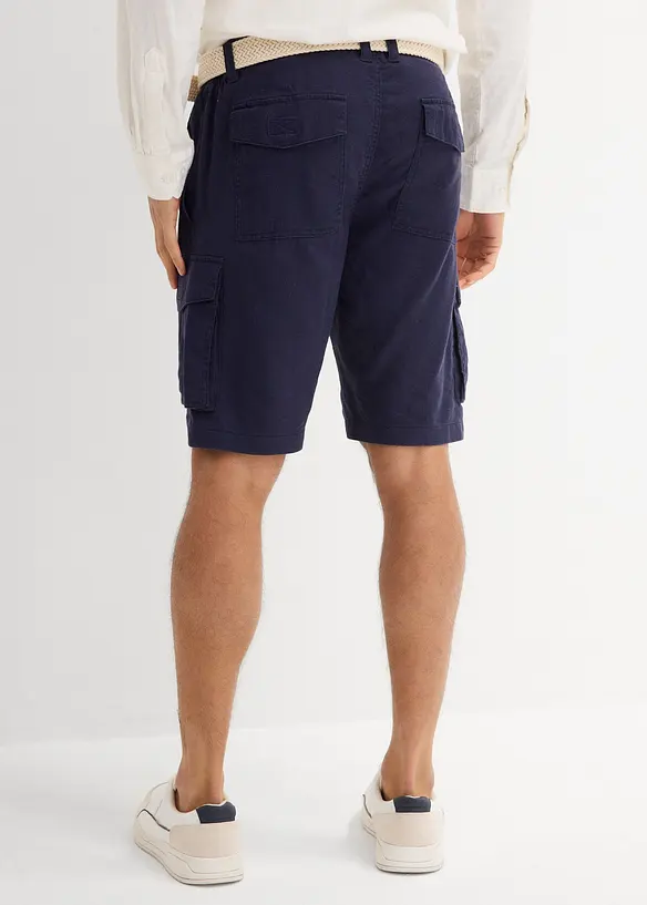 Cargobermudas med linneandel och skärp, Regular Fit, bonprix
