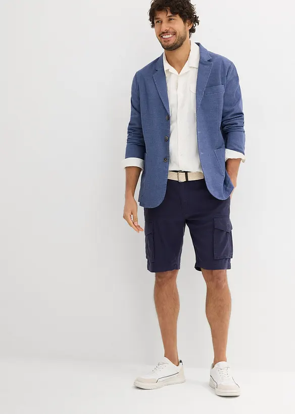 Cargobermudas med linneandel och skärp, Regular Fit, bonprix