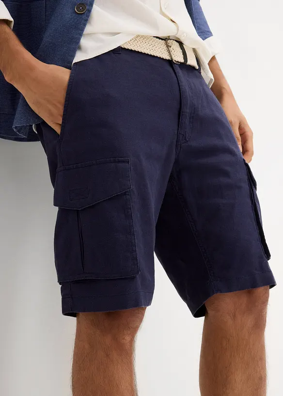 Cargobermudas med linneandel och skärp, Regular Fit, bonprix