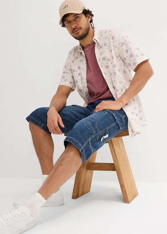Långa jeansbermudas i cargomodell av tunt material, Relaxed Fit, bonprix