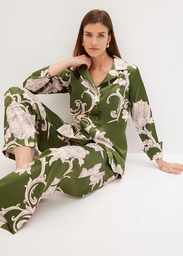 Blus av mönstrad satin, bonprix