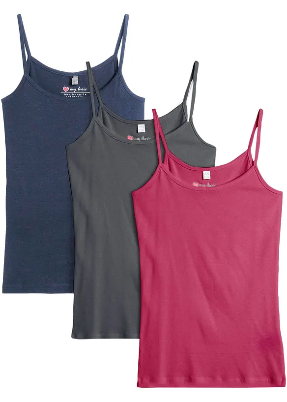Linne med smala axelband och bomull (3-pack), bonprix