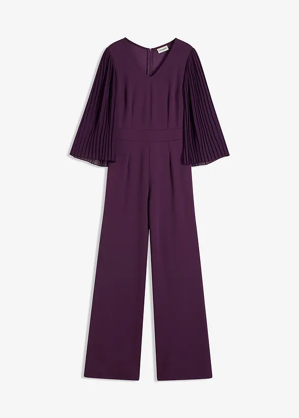 Jerseyjumpsuit med plisserade ärmar i fin chiffong, bonprix