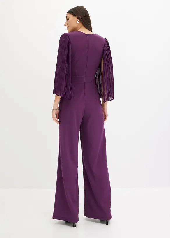 Jerseyjumpsuit med plisserade ärmar i fin chiffong, bonprix