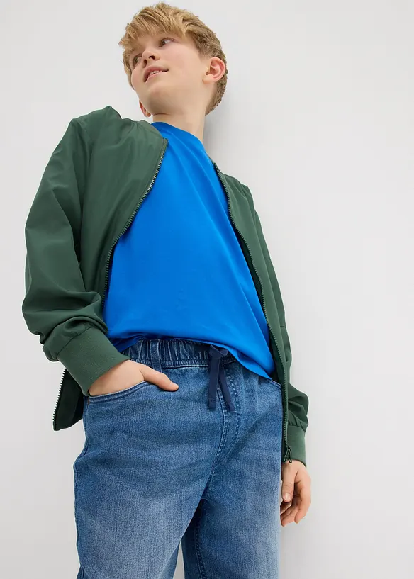Långa dra på-jeansbermudas för barn, Slim Fit, bonprix