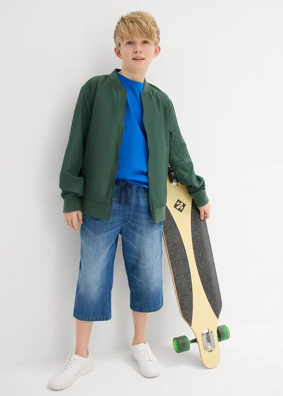 Långa dra på-jeansbermudas för barn, Slim Fit, bonprix