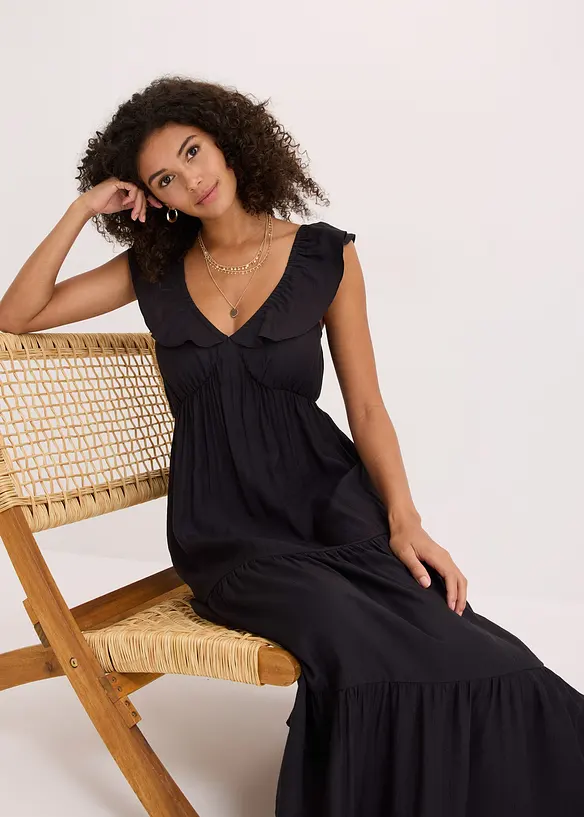 Djup urringad klänning i fin viskosmix, bonprix