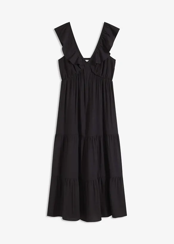 Djup urringad klänning i fin viskosmix, bonprix