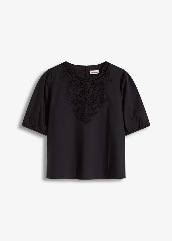 Kortärmad blus med spets, bonprix