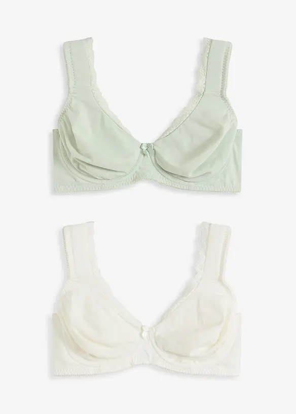 Ovadderad T-shirtbehå med bygel och ekologisk bomull (2-pack), bonprix