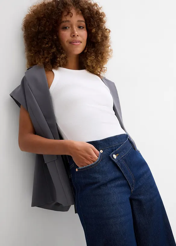 Wide Leg-jeans Mid Waist, Low Stretc, bonprix