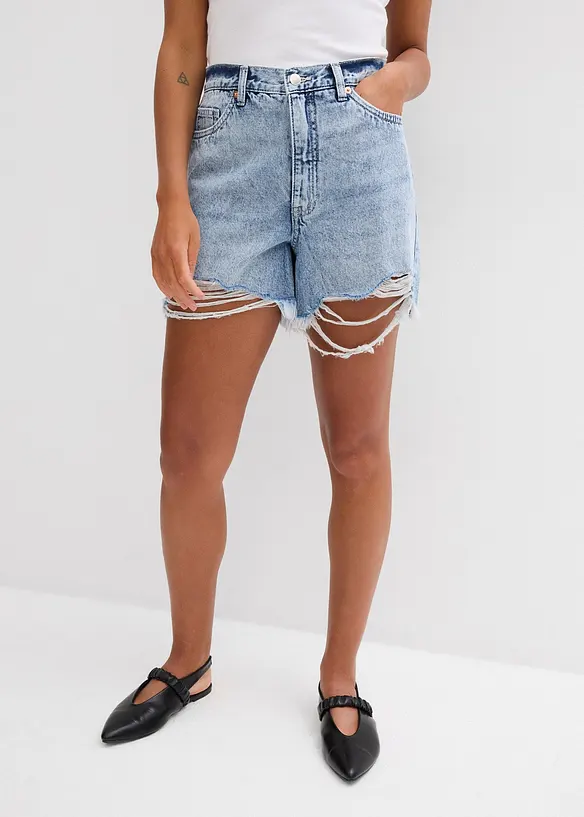 Jeansshorts med stretch och hög midja, bonprix