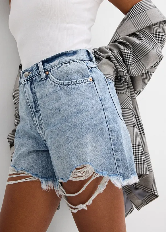 Jeansshorts med stretch och hög midja, bonprix