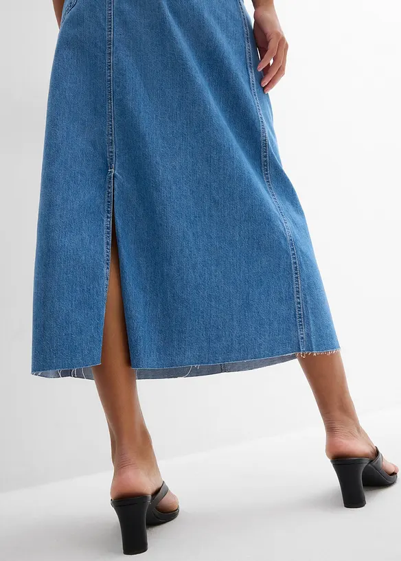 Mellanlång jeanskjol Mid Waist, Super Soft, bonprix