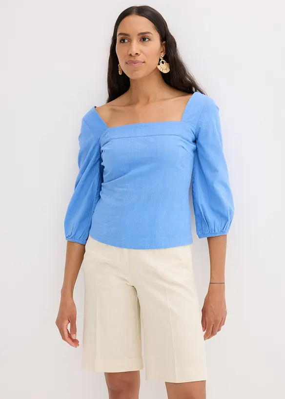 Blus med puffärmar och fina detaljer, bonprix