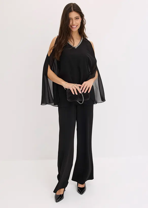 Jumpsuit med poncho och strass, bonprix