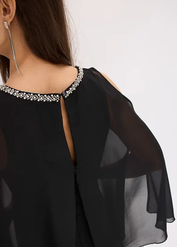 Jumpsuit med poncho och strass, bonprix