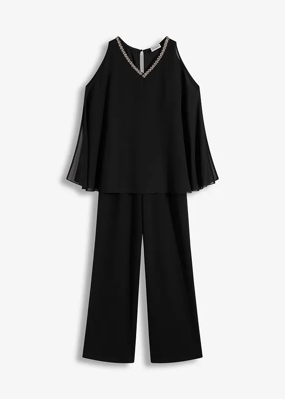 Jumpsuit med poncho och strass, bonprix