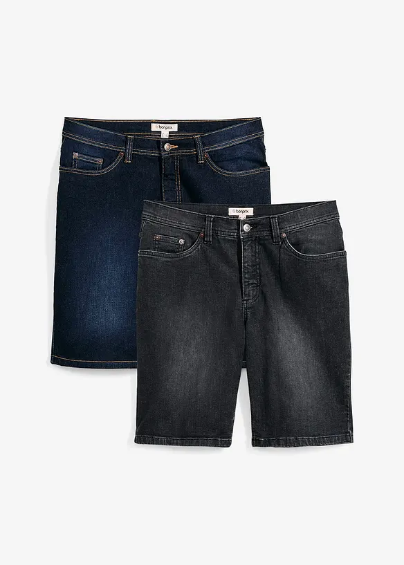 Stretchiga jeansbermudas (2-pack), Regular Fit, bonprix