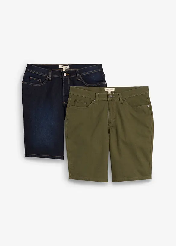 Stretchiga jeansbermudas (2-pack), Regular Fit, bonprix