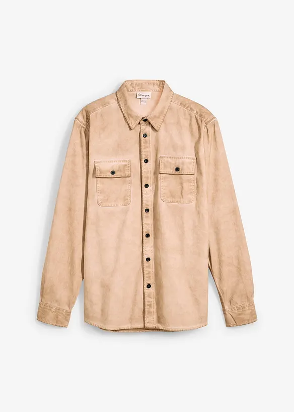Långärmad bomullsskjorta med tvättad look, bonprix