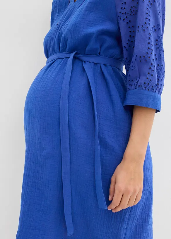 Mammaklänning i bomullsmuslin med hålbroderi, bonprix