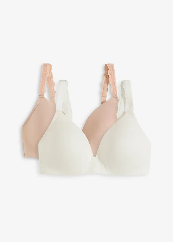 BH med formpressade kupor, utan bygel, med bomull (2-pack), bonprix