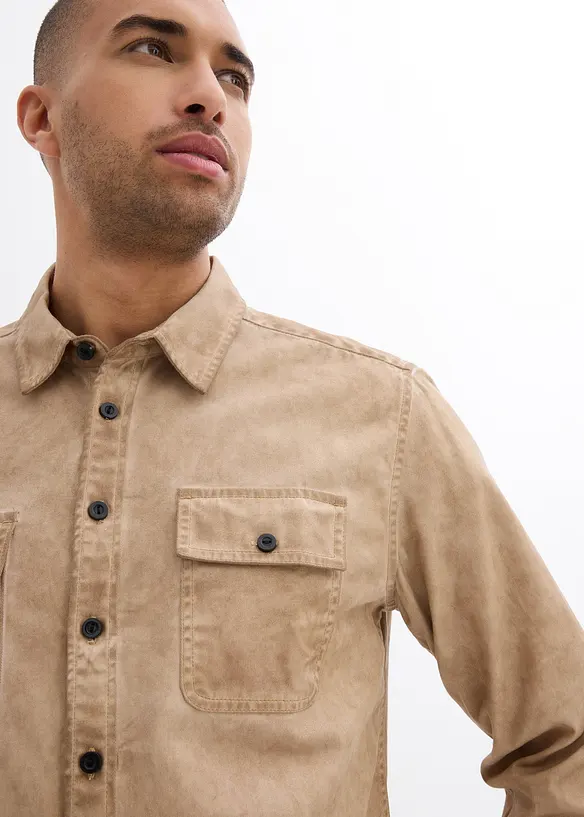 Långärmad bomullsskjorta med tvättad look, bonprix