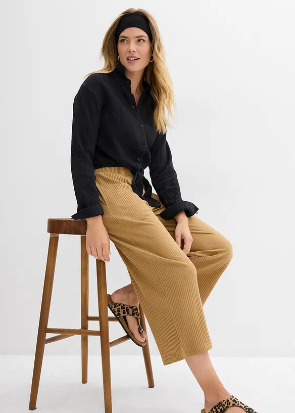 Ribbstickad jerseybyxa med bekväm midja, bonprix