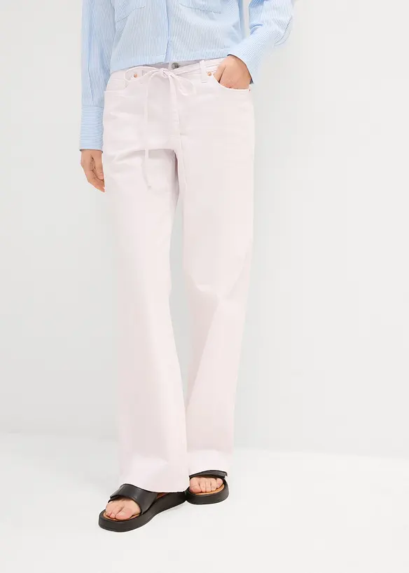Wide Leg Jeans, Mid Waist, med knytskärp, bonprix