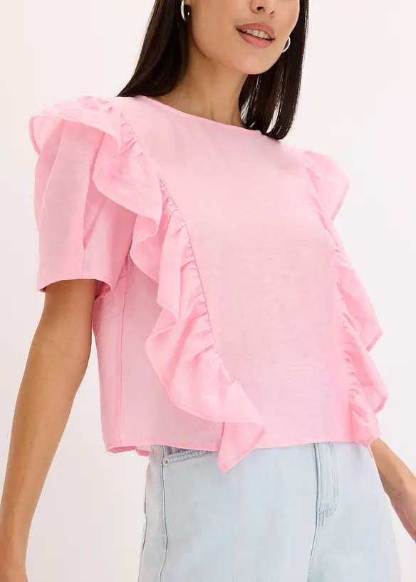 Blus med volanger, bonprix