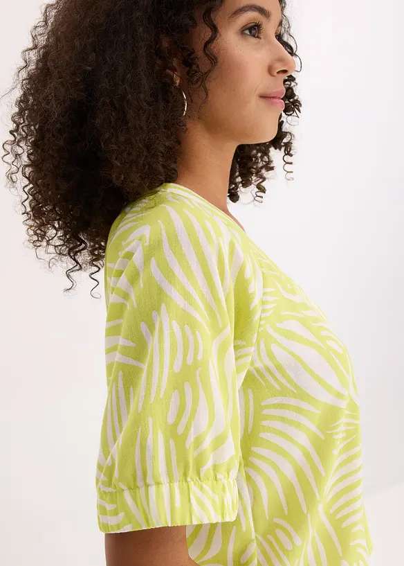 Kortärmad blus med linnelook, bonprix